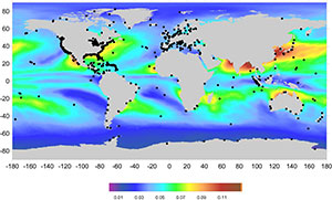 Location of the global set of GNSS coastal and island stations