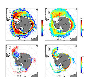 Mean monthly volume of small icebergs from 1992 to 2014