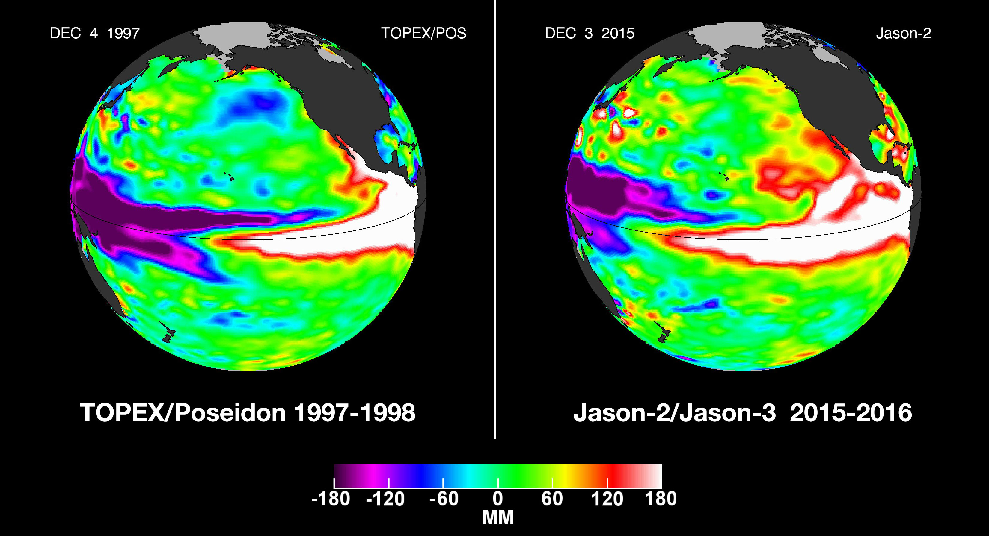 This image shows the December 1997 vs. December 2015 El Niño events.