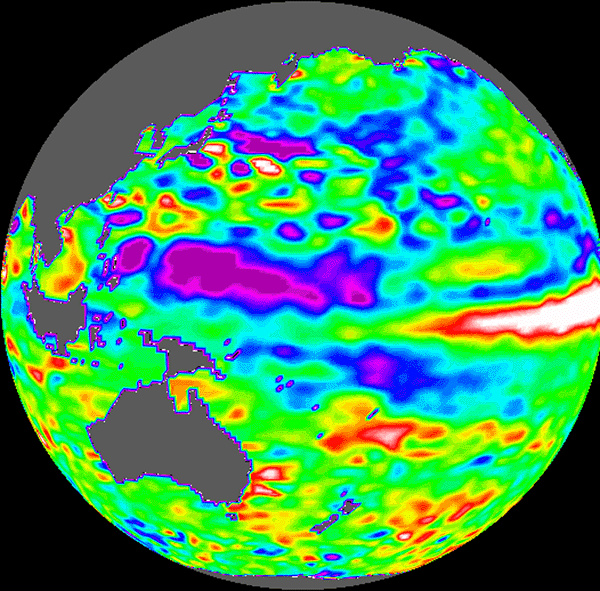 Movement of warm water away from Indonesia