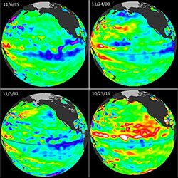 Weak La Nina images from 1995, 2000, 2011, and 2016