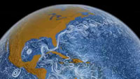 Surface currents circulate in this high-resolution, 3D model of the Earth's oceans.