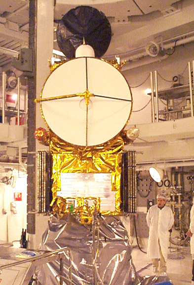 Jason-1 readies for launch in its bay at Vandenberg, AFB (10/31/01)
